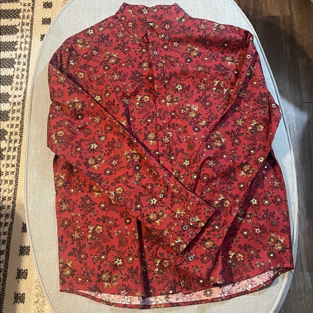 Express Burgundy Floral Patterned Shirt